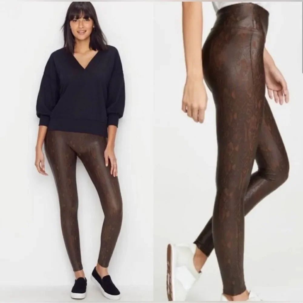 SPANX Faux Leather Brown Snakeskin Leggings Small